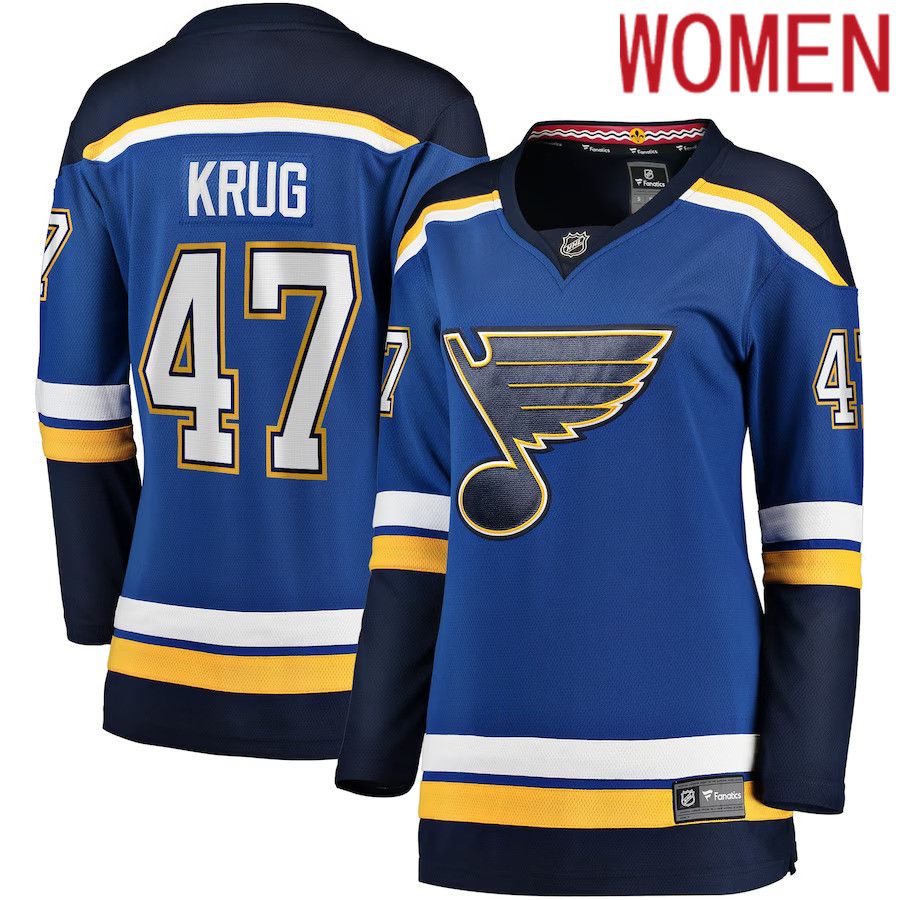 Women St. Louis Blues 47 Torey Krug Fanatics Branded Blue Home Premier Breakaway Player NHL Jersey